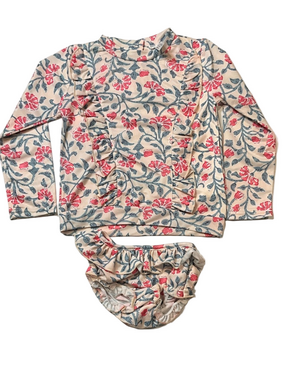 Hayden Girls Pink Floral Two-Piece Long Sleeve Swim Set Size Small/Medium